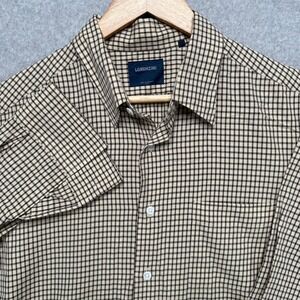 Lorenzini Mens XL Button Up Shirt Tan Brown Micro Check Made in Italy Cotton